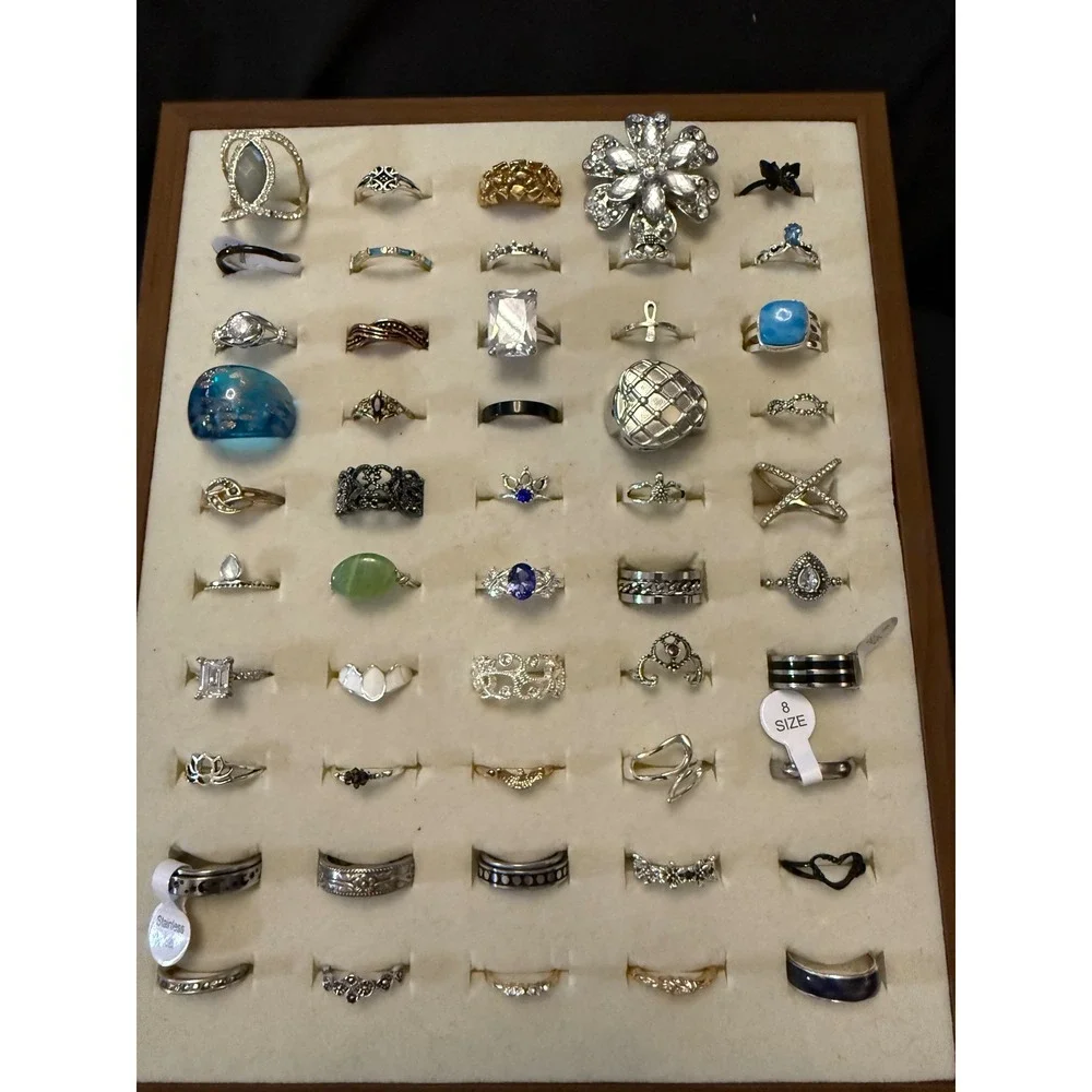 Fashion Ring Lot 50 Mixed Styles Statement Boho Crystal Silver Gold Tone